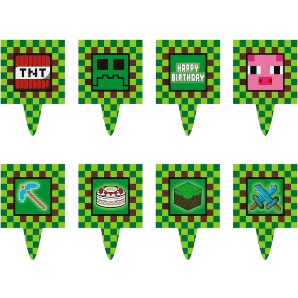 NEW| Minecraft Pixel Gaming Themed Birthday Party Decoration Lot - Picture 5 of 7